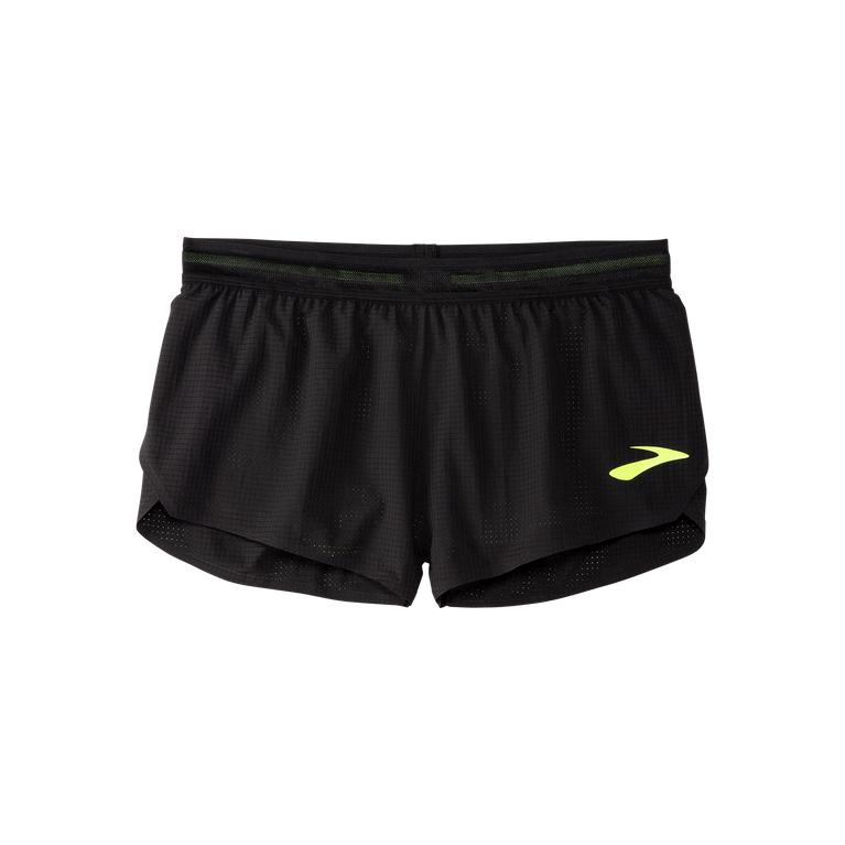 Brooks ELITE 2 SPLIT Running Shorts Womens Online - Black/Nightlife/GreenYellow (NTG362871)